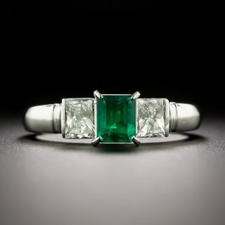 Estate Emerald and Diamond Three-Stone Ring - 3