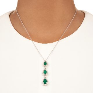 Estate Emerald and Diamond Triple-Drop Necklace - GIA F1