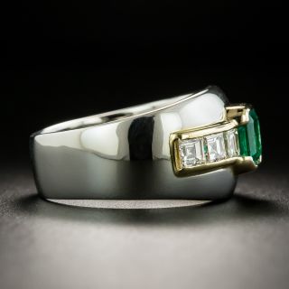Estate Emerald and Diamond Wide Band Ring