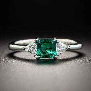 Estate Emerald and Trillion Diamond Ring - 1
