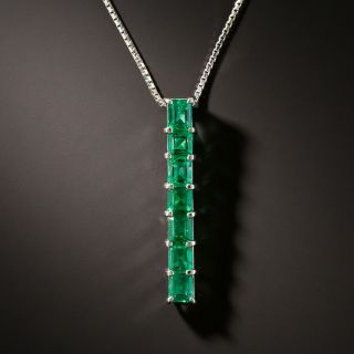 Estate Emerald Bar Drop Necklace - 2