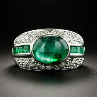 Emerald Cabochon and Diamond Ring - 2