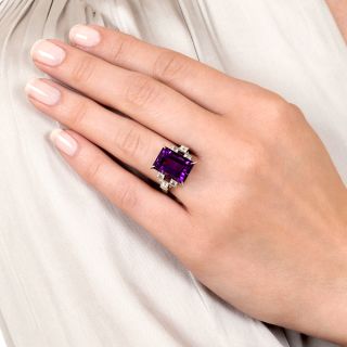 Estate Emerald-Cut Amethyst and Baguette Diamond Ring