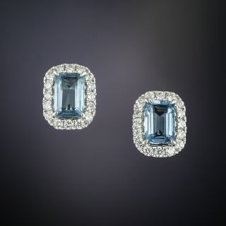 Estate Emerald-Cut Aquamarine and Diamond Earrings - 2