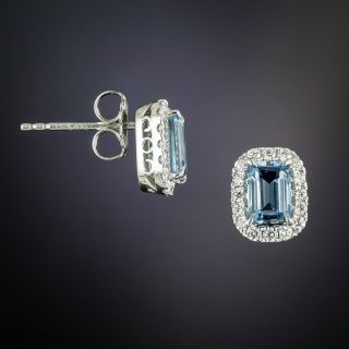 Estate Emerald-Cut Aquamarine and Diamond Earrings