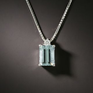 Estate Emerald-Cut Aquamarine and Diamond Pendant - 2
