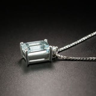 Estate Emerald-Cut Aquamarine and Diamond Pendant