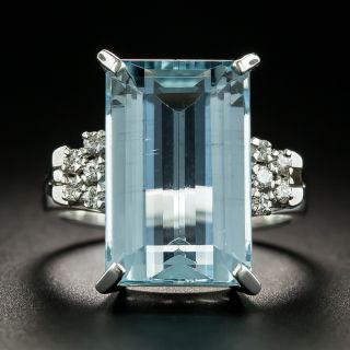 Estate 8.50 Carat Emerald-Cut Aquamarine and Diamond Ring - 2