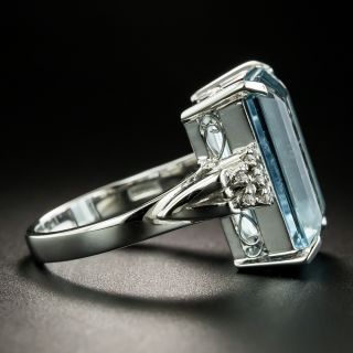 Estate Emerald-Cut Aquamarine Platinum Diamond Ring