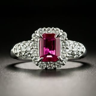Estate Emerald-Cut Burmese Ruby and Diamond Ring - 1
