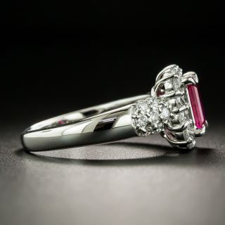 Estate Emerald-Cut Burmese Ruby and Diamond Ring