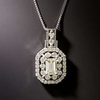 Estate Emerald-Cut Diamond Cluster Pendant  - 3