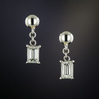 Estate Emerald-Cut Diamond Drop Earrings - 2