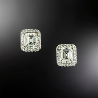 Estate Emerald-Cut Diamond Stud Earrings with Jackets - GIA - 2