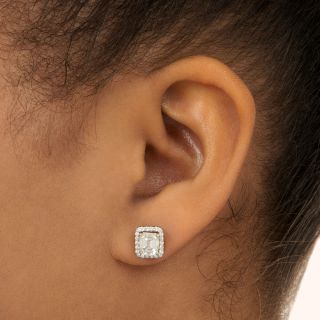 Estate Emerald-Cut Diamond Stud Earrings with Jackets - GIA