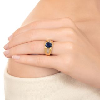 Estate Emerald-Cut Sapphire and Baguette Diamond Ring
