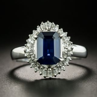 Estate Emerald-Cut Sapphire and Diamond Ring - 1