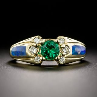 Estate Emerald, Diamond and Opal Inlay Ring by Kabana - 2