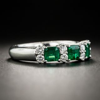 Estate Emerald Diamond Platinum Band