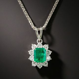 Estate Emerald Platinum Diamond Drop - 3