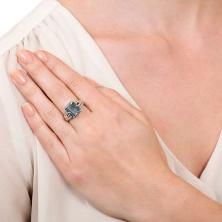 Estate Emerald-Cut Aquamarine Platinum Diamond Ring