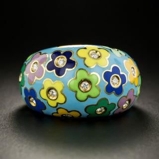 Estate Enamel And Diamond Flower Power Ring - 3