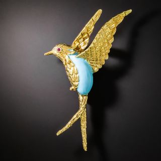 Estate Enamel Bird Brooch - 2