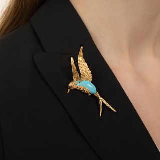 Estate Enamel Bird Brooch