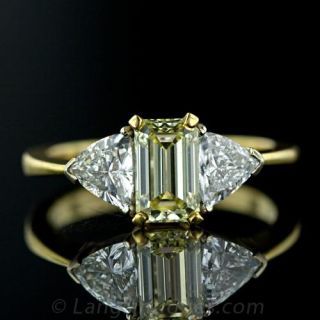 Estate Engagement Ring with Natural Yellow Emerald Cut Diamond