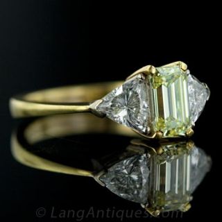 Estate Engagement Ring with Natural Yellow Emerald Cut Diamond