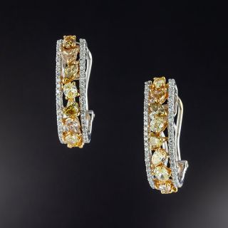 Estate Fancy Colored Diamond Hoop Earrings - 1
