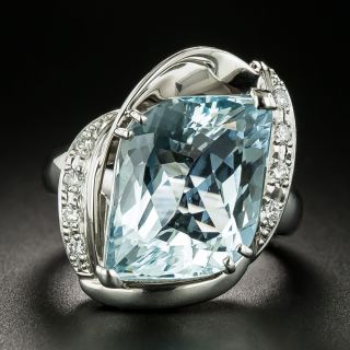 Estate Fancy Cut Aquamarine and Diamond Ring - 2