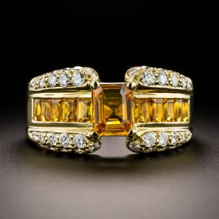 Estate Fancy *Orange Sapphire and Diamond Ring - 2