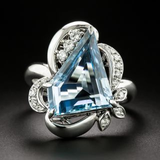 Estate Fancy-Shaped Aquamarine and Diamond Ring - 2