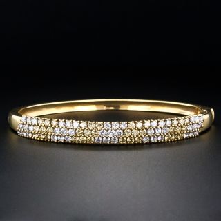 Estate Fancy Yellow and White Diamond Bangle - 9