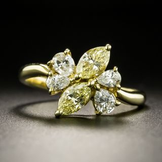Estate Fancy Yellow and White Diamond Cluster Ring - 2