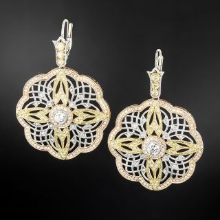 Estate Filigree Diamond Flower Earrings - 1