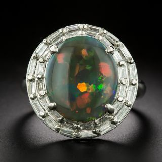 Estate Fine Black Opal and Diamond Double Halo Ring - 3