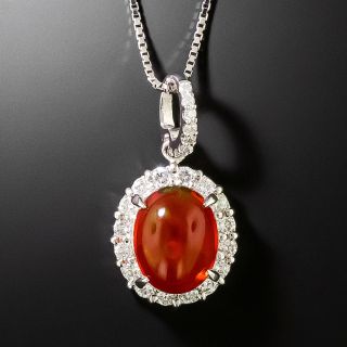 Estate Fire Opal and Diamond Halo Pendant - 2