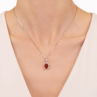 Estate Fire Opal and Diamond Halo Pendant