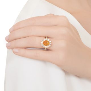 Estate Fire Opal and Diamond Halo Ring