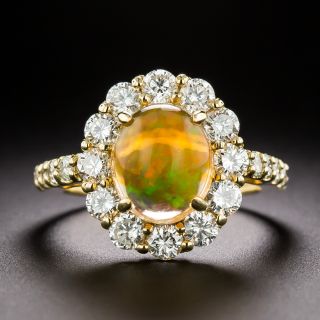 Estate Fire Opal and Diamond Halo Ring - 2