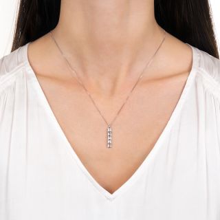 Estate Five Stone Emerald-Cut Diamond Drop Necklace