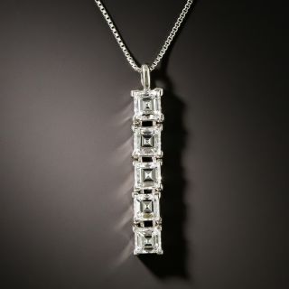 Estate Five Stone Emerald-Cut Diamond Drop Necklace - 3