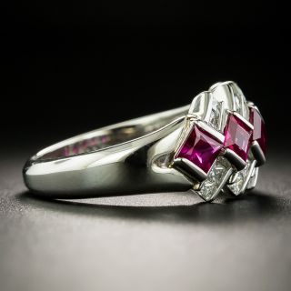 Estate Five Stone Ruby and Diamond Geometric Band Ring
