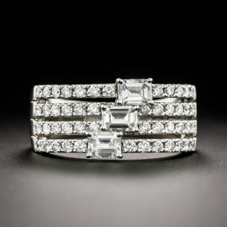 Estate Four-Row Diamond Band with Emerald-Cut Diamonds - 2