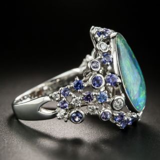 Estate Free Form Opal, Sapphire and Diamond Ring 