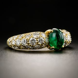 Estate French Cabochon Emerald and Diamond Ring