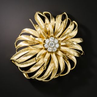 Estate French Flower Diamond Brooch - 2