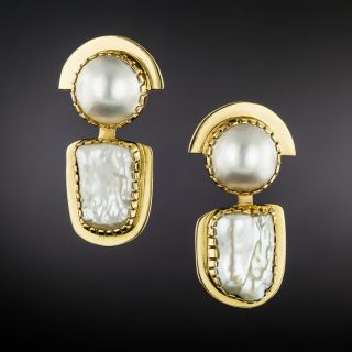 Estate Freshwater and Mabe Pearl Earrings - 2
